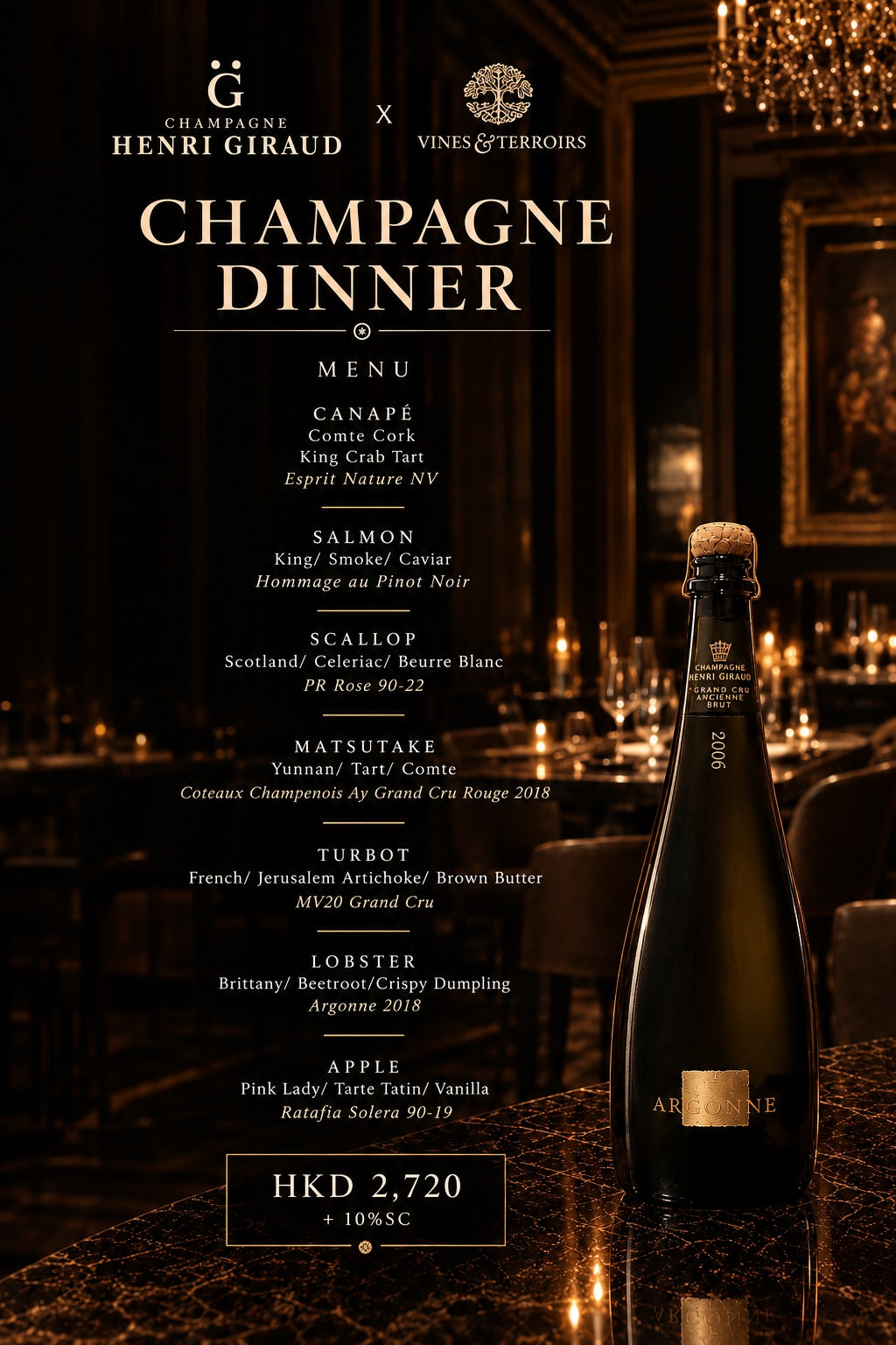 29th October Henri Giraud pairing Dinner with the owner at Petrus (Island Shangri-La).